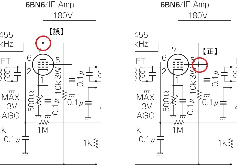 連載「アマチュアの真空管活用術」p.143 図2 の正誤対照図